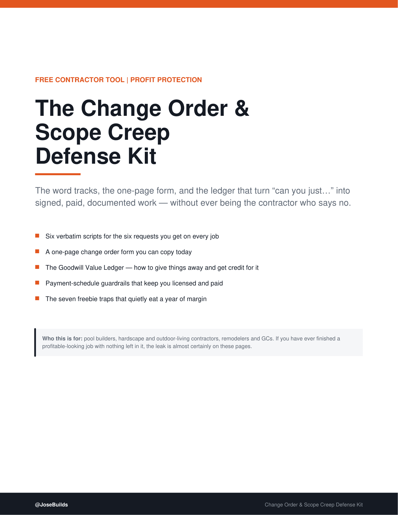 Cover of The Change Order & Scope Creep Defense Kit