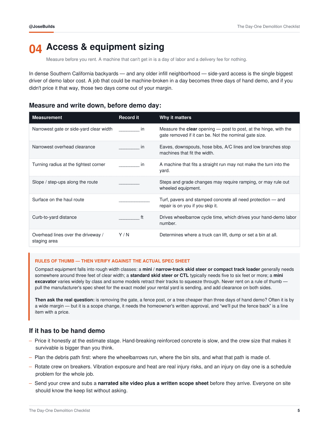 P. 05 — Access and equipment sizing